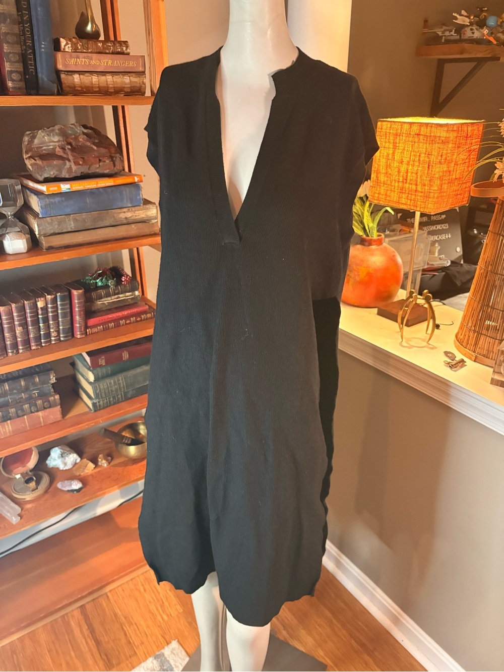 INDUSTRY Black Longline Knit Maxi Tunic Top L High Side Slits Sleeveless
